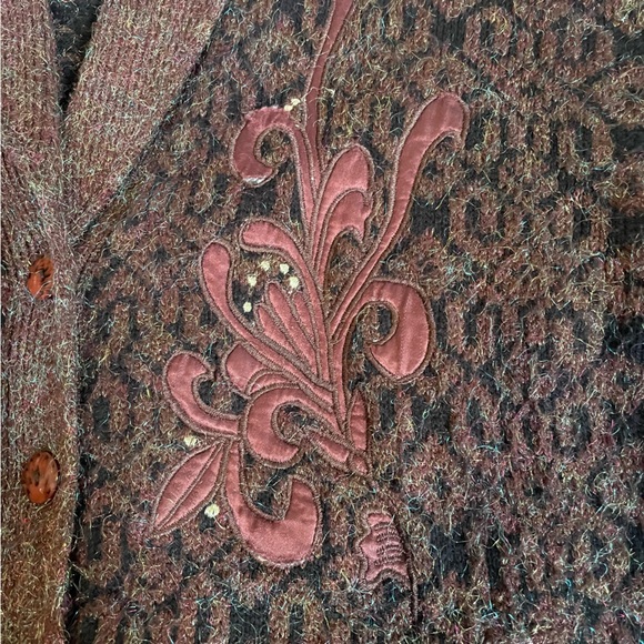Vintage thick cozy cardigan sz Small brown/black - Picture 4 of 7